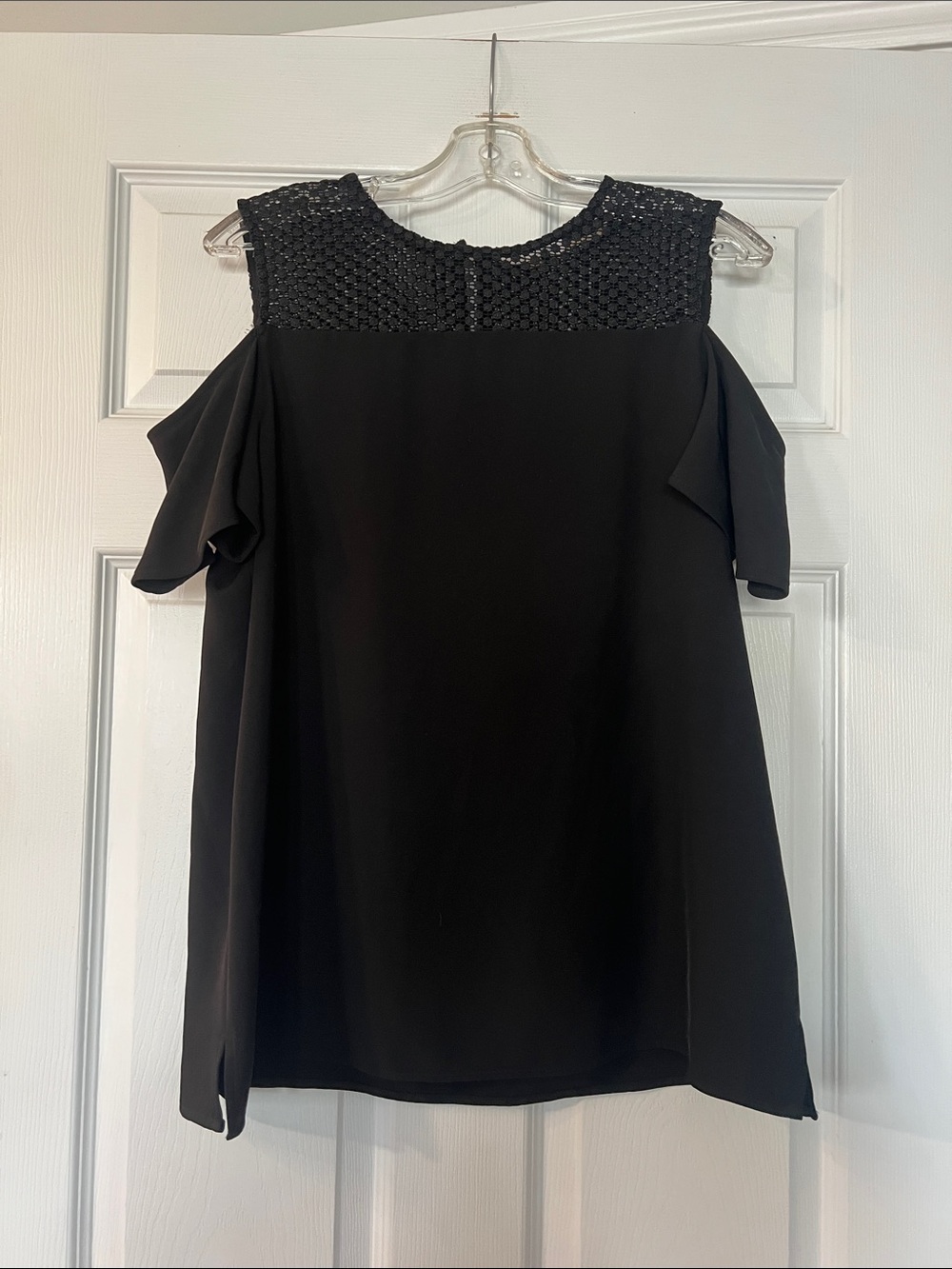 Calvin Klein Black Cold-Shoulder Lace-Yoke Chemise